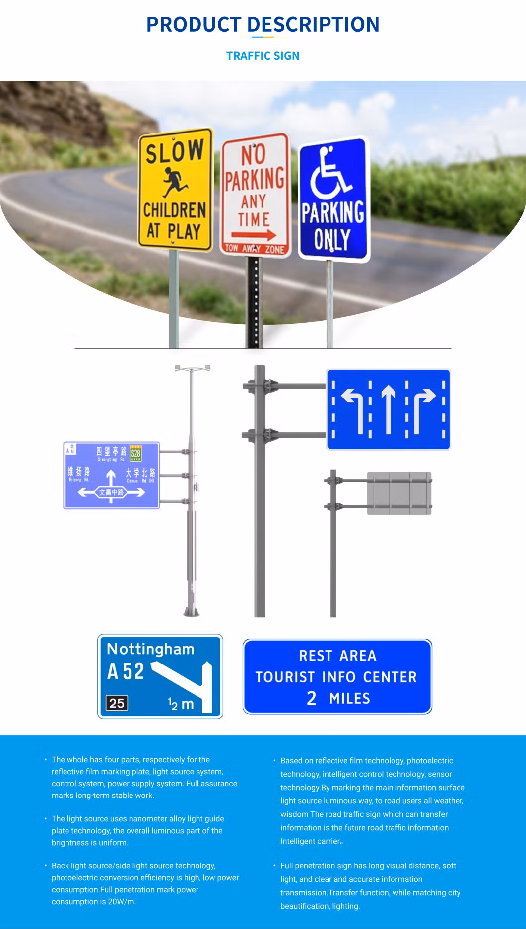 Hotel Public Xintong 60mm Road LED Safety Aluminum Traffic Warning Sign Manufacture