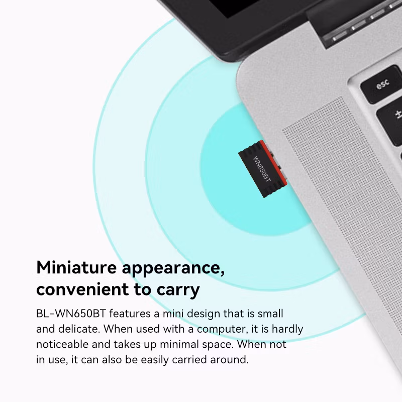 Enjoy High-Speed Wireless Transmission at 150Mbps with BL-WN650BT Ideal for Video Streaming and Internet Calls AC650 Dual band Bluetooth 4.2 USB Adapter