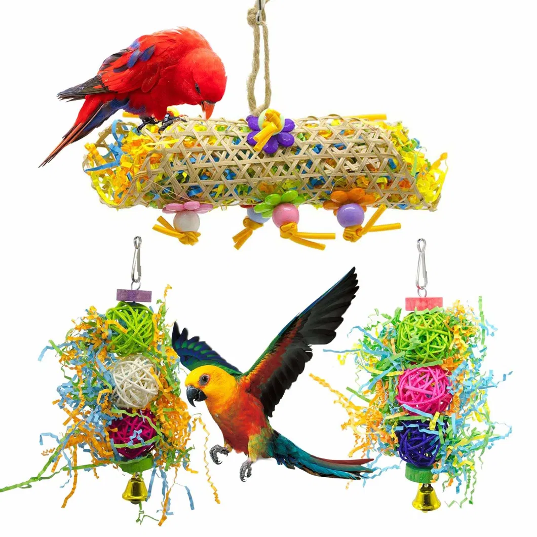 Amazonian Rattan Paper Birds Shred for Food and Chew Hanging Toys