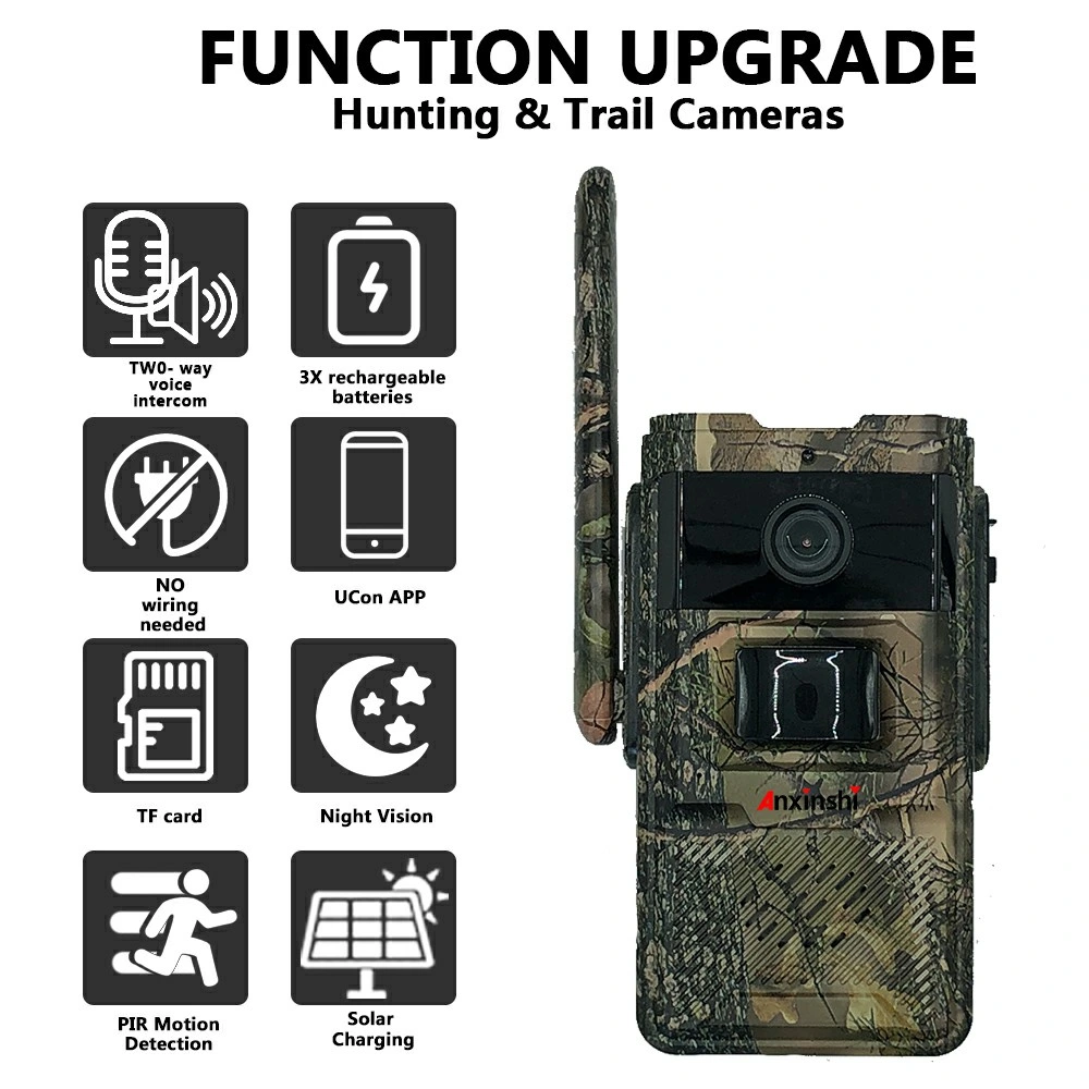 Anxinshi IP66 Waterproof 14m 4G Solar Cell Hunting Action Tracking Camera 120-Degree Wide-Angle Tracking Camera