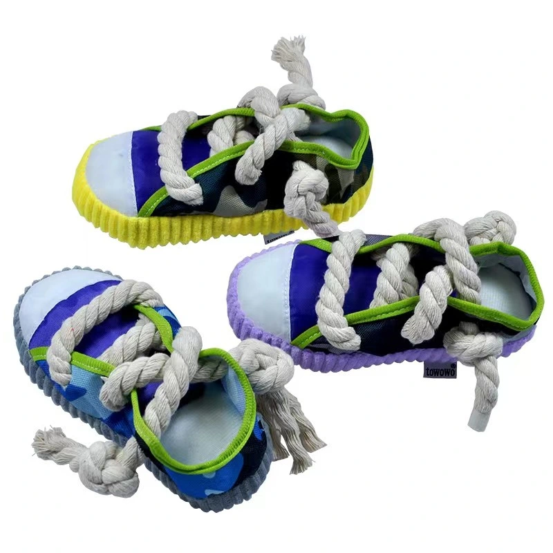 Hand-Woven Cotton Rope Slippers for Dogs Interactive Bite Resistant Toy Puppy Squeaky