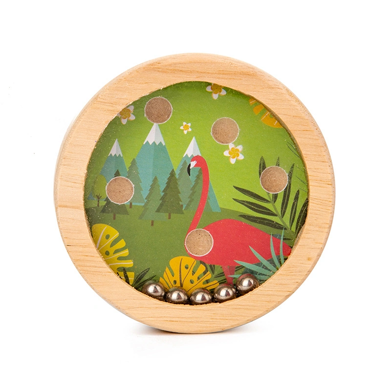 Children&prime;s Wooden Cartoon Animal Balance Ball Maze Toy