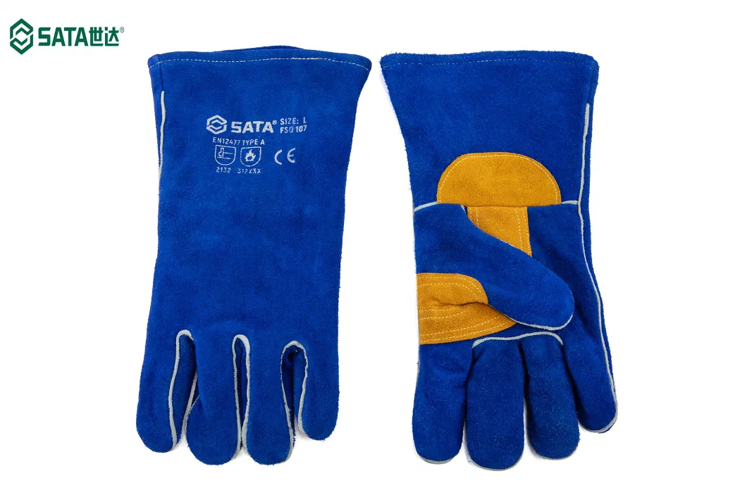 SATA PPE (Apex Tool Group) Heat-Resisting Personal Long Leather Protection Split Oblique Finger Working Industrial Safety Welding Gloves