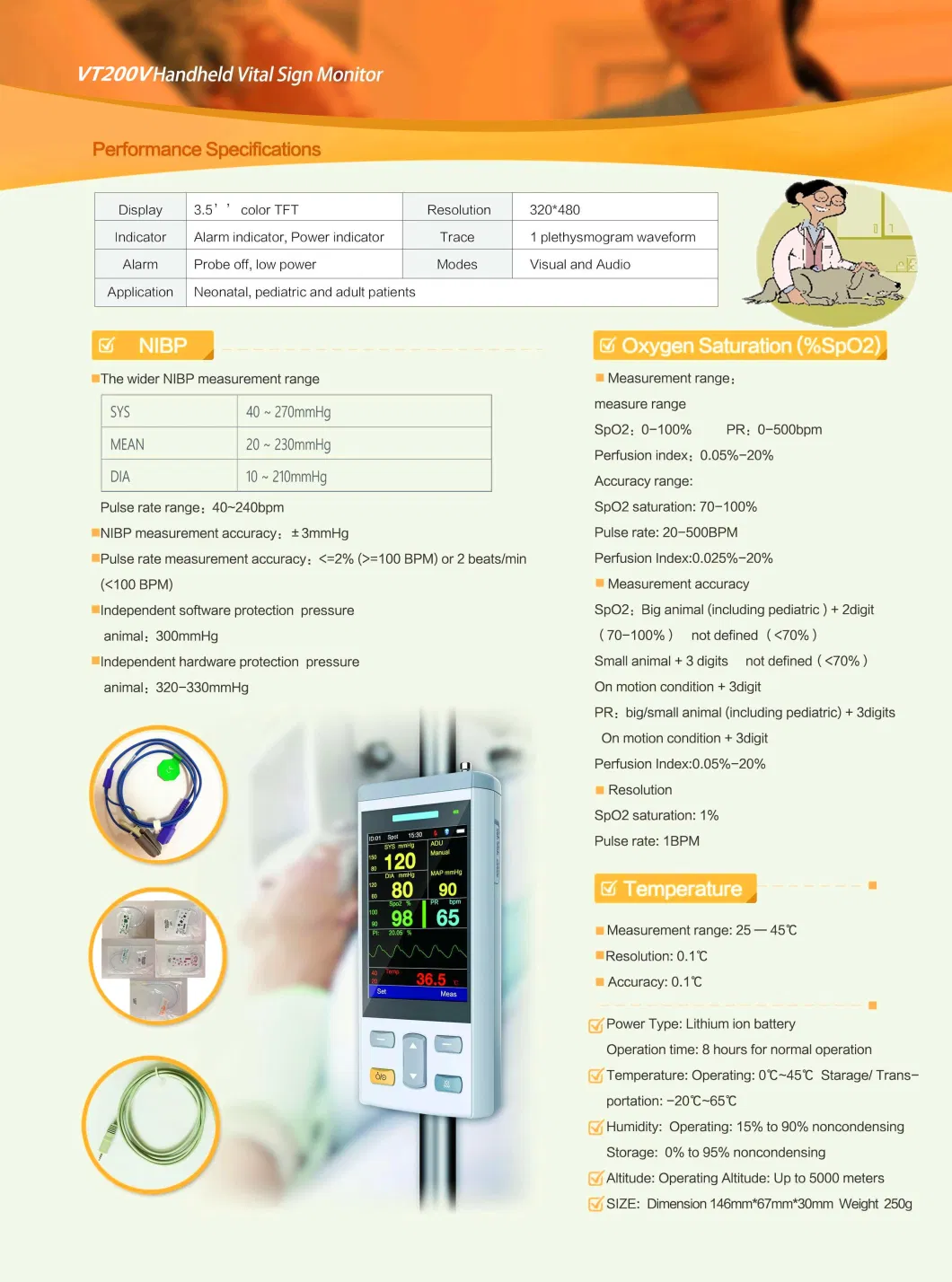 Vt200V Handheld Vital Signs Monitor Pulse Oximeter for Animals Pets