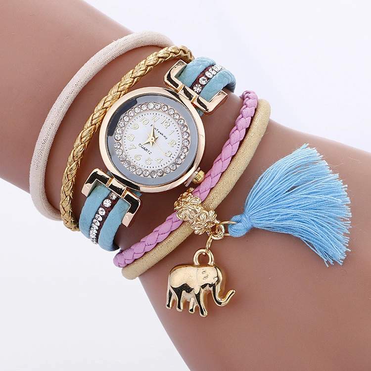 Fashion Ladies Bracelet Watch Handmade Woven Elephant Tassel Hand Linked List Quartz Watch Esg13961