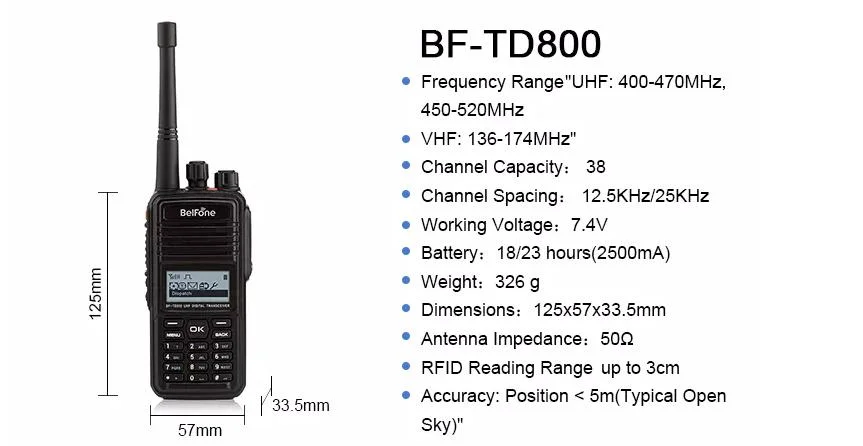 Td800 Dmr Tdma 2 Time Slots Patrolling Checking Rfld and Tracking GPS Roaming Function IP67 Portable Radio