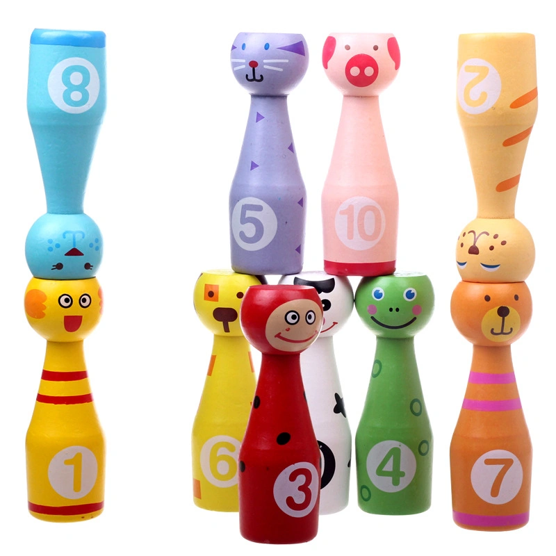 Hot Selling Kids Wooden Cartoon Bowling Educational Toys