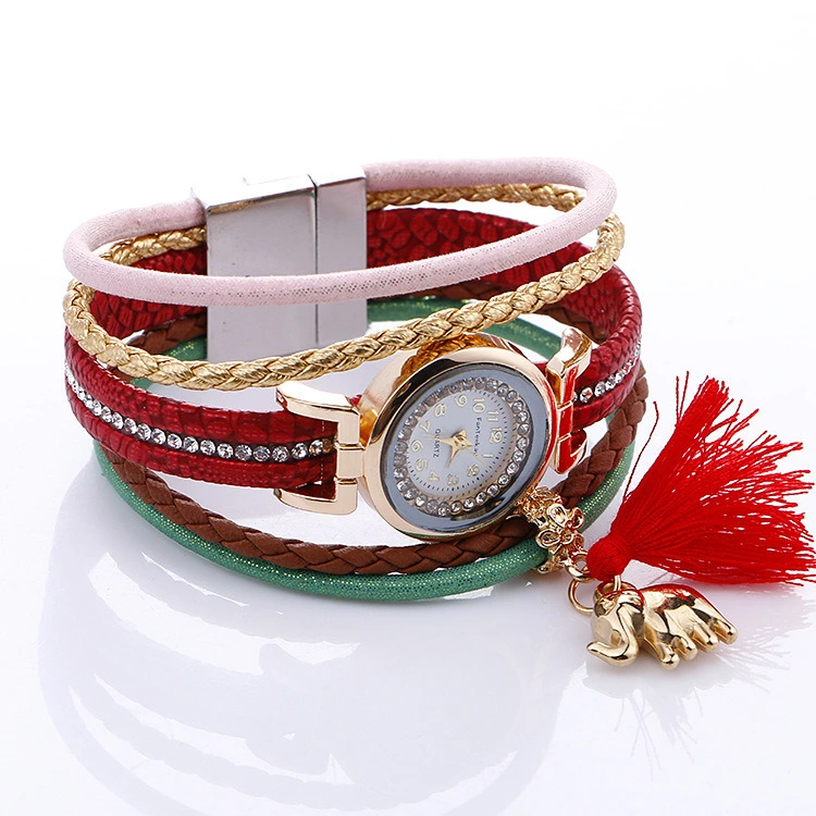 Fashion Ladies Bracelet Watch Handmade Woven Elephant Tassel Hand Linked List Quartz Watch Esg13961