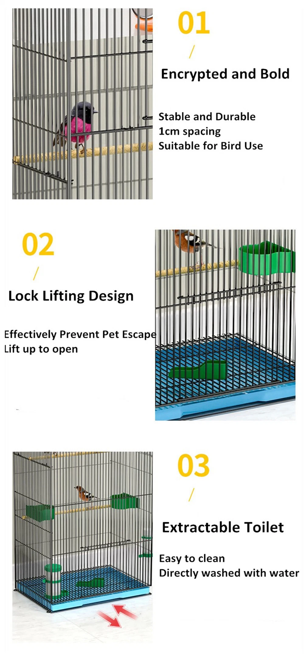 Luxury Large Bird Cage with Rolling Stand Open Top and Bird Swing, Bird Villa for Parrot Peony Xuan Feng Myna