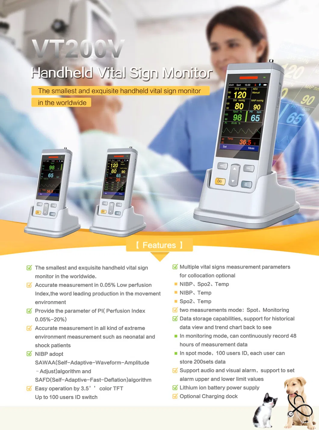 Vet Monitor Handheld Vet Multi-Parameter Animals China Factory Veterinary Monitor