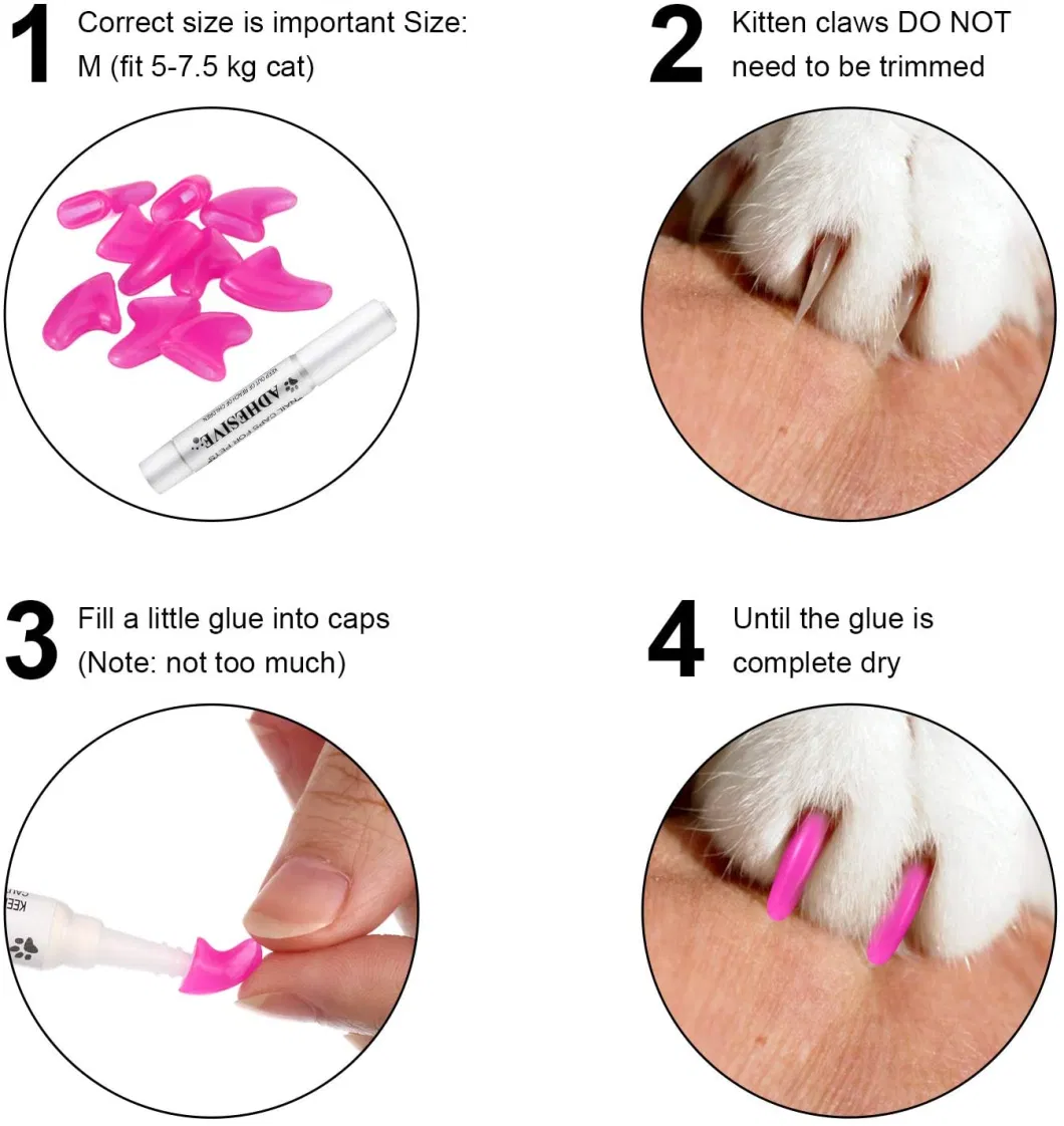 Wholesale Price Nail Tips Pet Soft Claws Covers Colorful Nail Glue Covers for Animal Claws Care with Glue Plastic Bottle