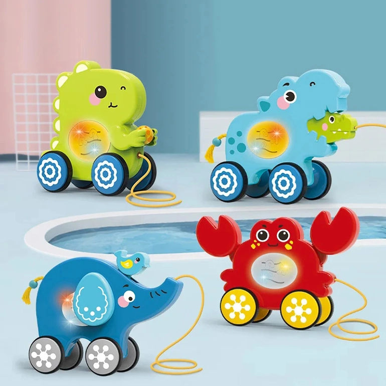 Educational Guided Toddler Pull Rope Car Toy with Light and Music