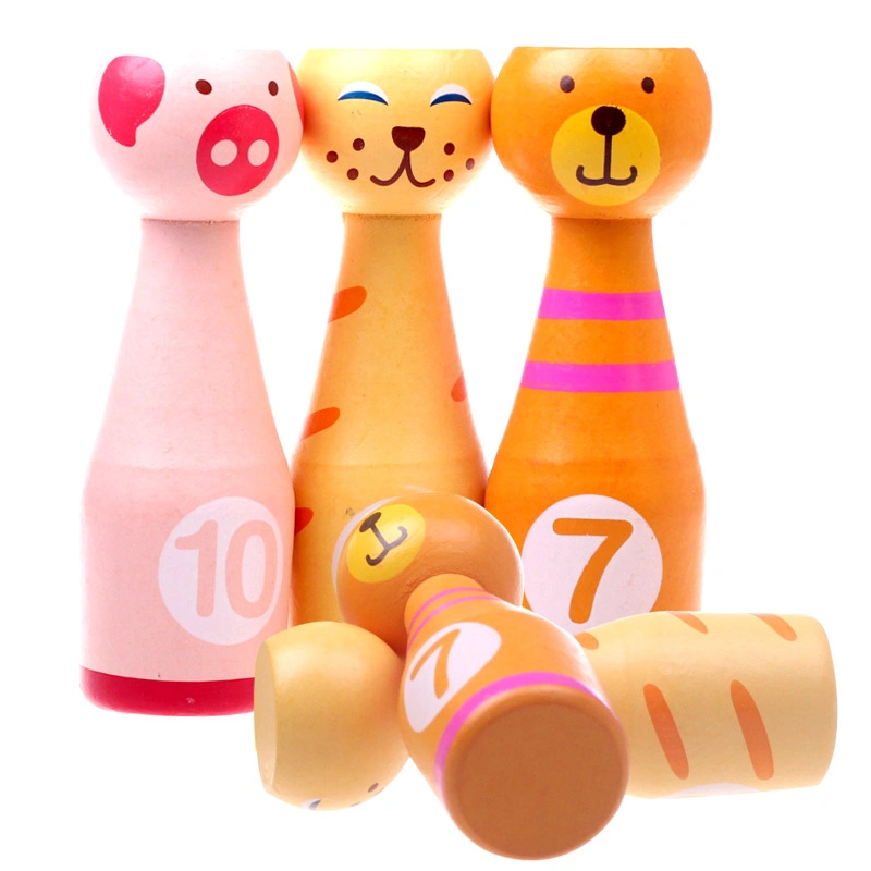 Hot Selling Kids Wooden Cartoon Bowling Educational Toys