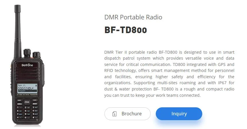 Td800 Dmr Tdma 2 Time Slots Patrolling Checking Rfld and Tracking GPS Roaming Function IP67 Portable Radio