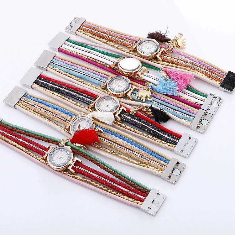 Fashion Ladies Bracelet Watch Handmade Woven Elephant Tassel Hand Linked List Quartz Watch Esg13961