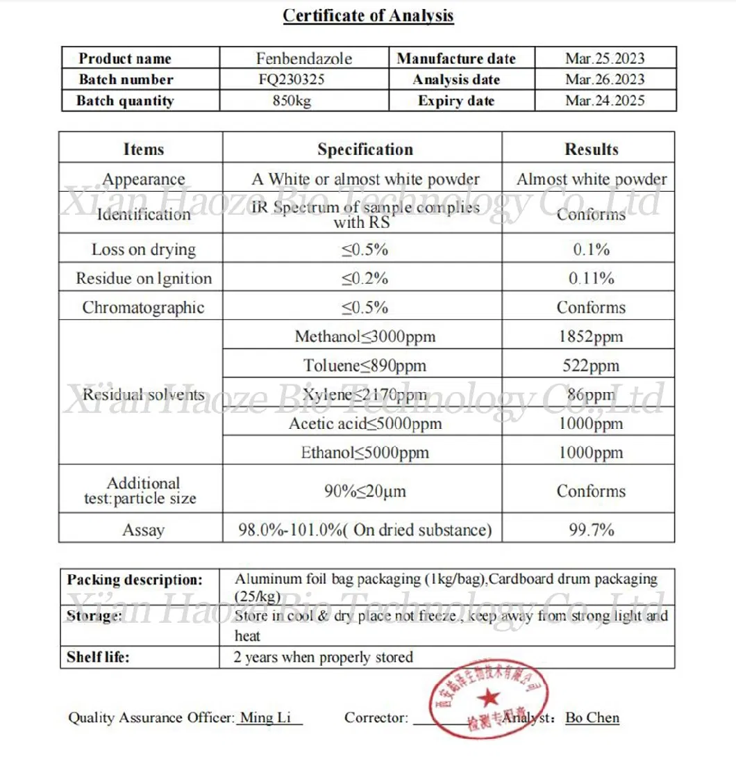 Hot-Selling Fenbendazole CAS 43210-67-9 Fenbendazole Powder