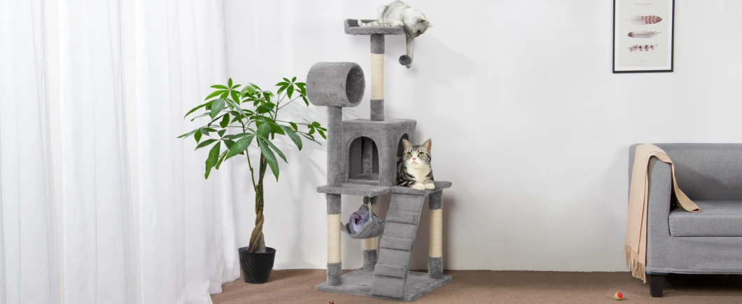 51in Cat Tree Tower Kitten Condo Scratching Post with Hammock Tunnel