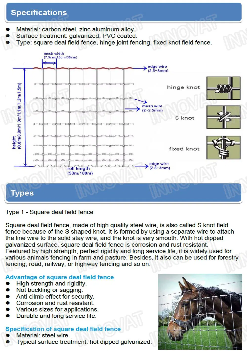 50m 100m Roll Farm Field Fence/Hinge Joint Fence/Veldspan Fence for Cattle on Farm Wire Panel Galvanized Protective Wire Fence for Sports Field Railway Garden