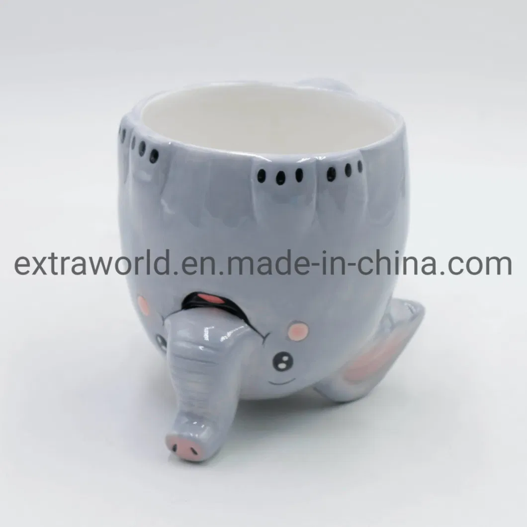 Hot Sales Ceramic Elephant Upside Down 3D Coffee Mug for Kid Gifts