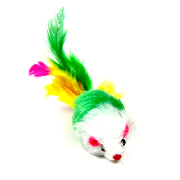 Pet Cat Products Rat Mouse Shape Cat Plush Toy with Colorful Feather