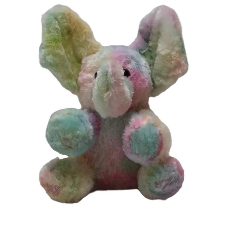 Tie-Dye Rabbit Fur Peek a Boo Plush Elephant Toy W/ Music &amp; Movement