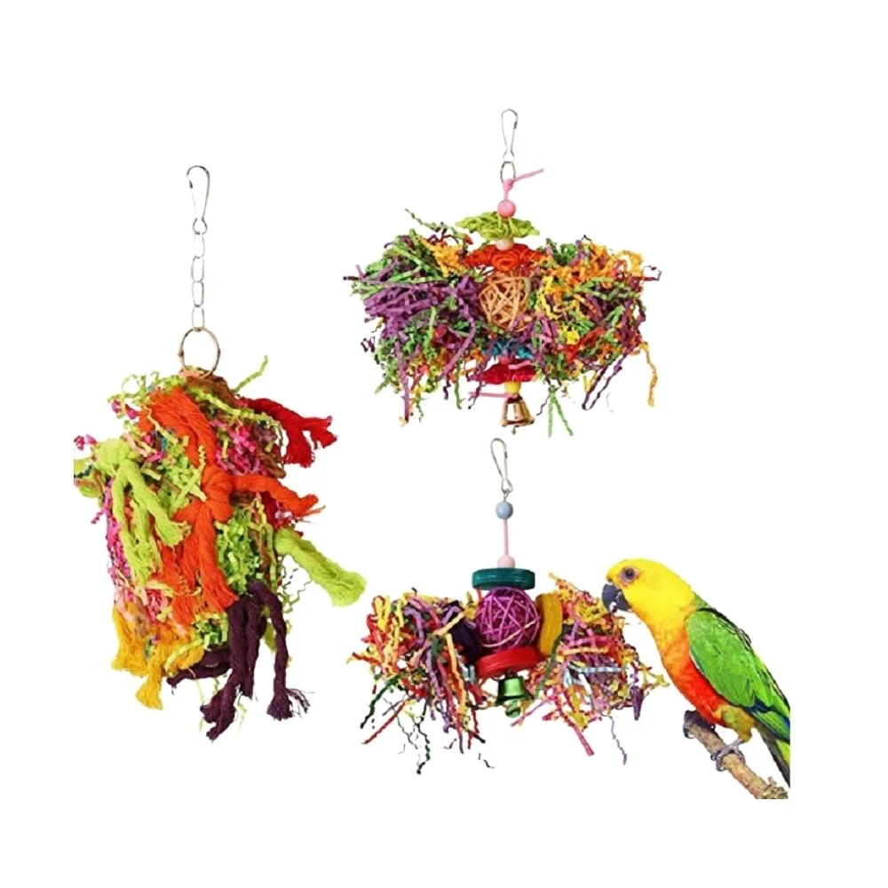 3 PCS Hanging Shred Toy Bird Cage Swing Bird Chewing Toy Lovebird Parrot Perch Wbb16533