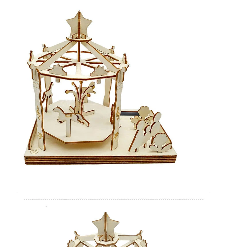 Wooden DIY Solar Powered Carousel 3D Puzzle Playground Stem Toy