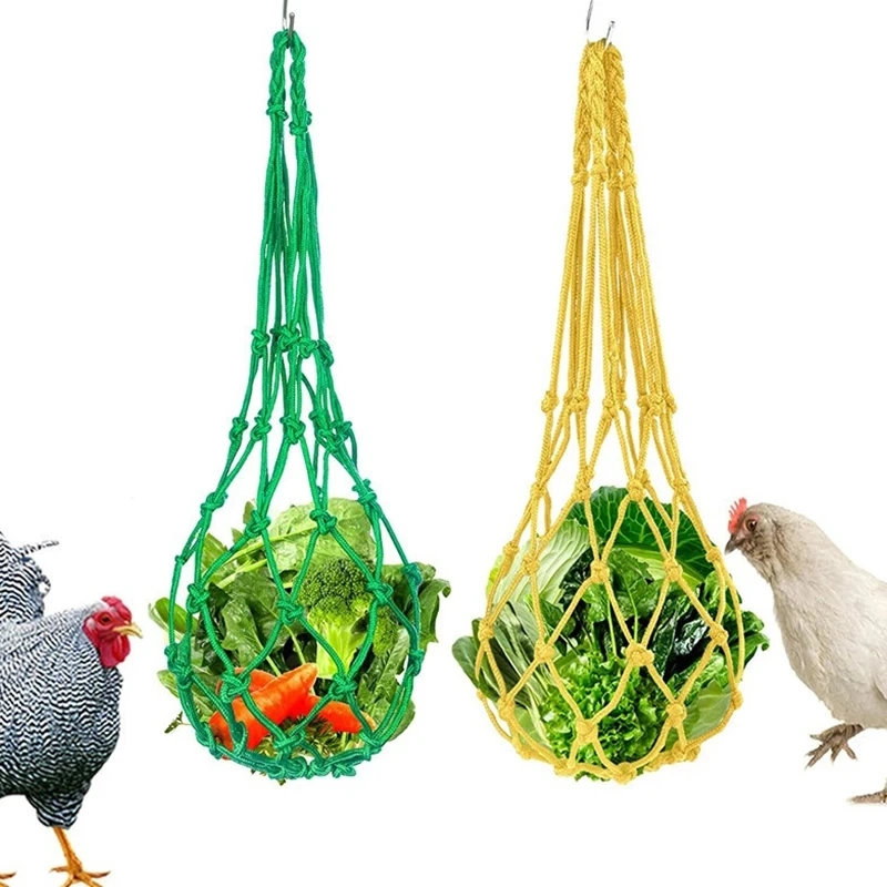 Chicken Vegetable Net Bag Poultry Fruit Holder Chicken Cabbage Feeder Treat Feeding Tool for Hen Goose Large Birds Chicken House