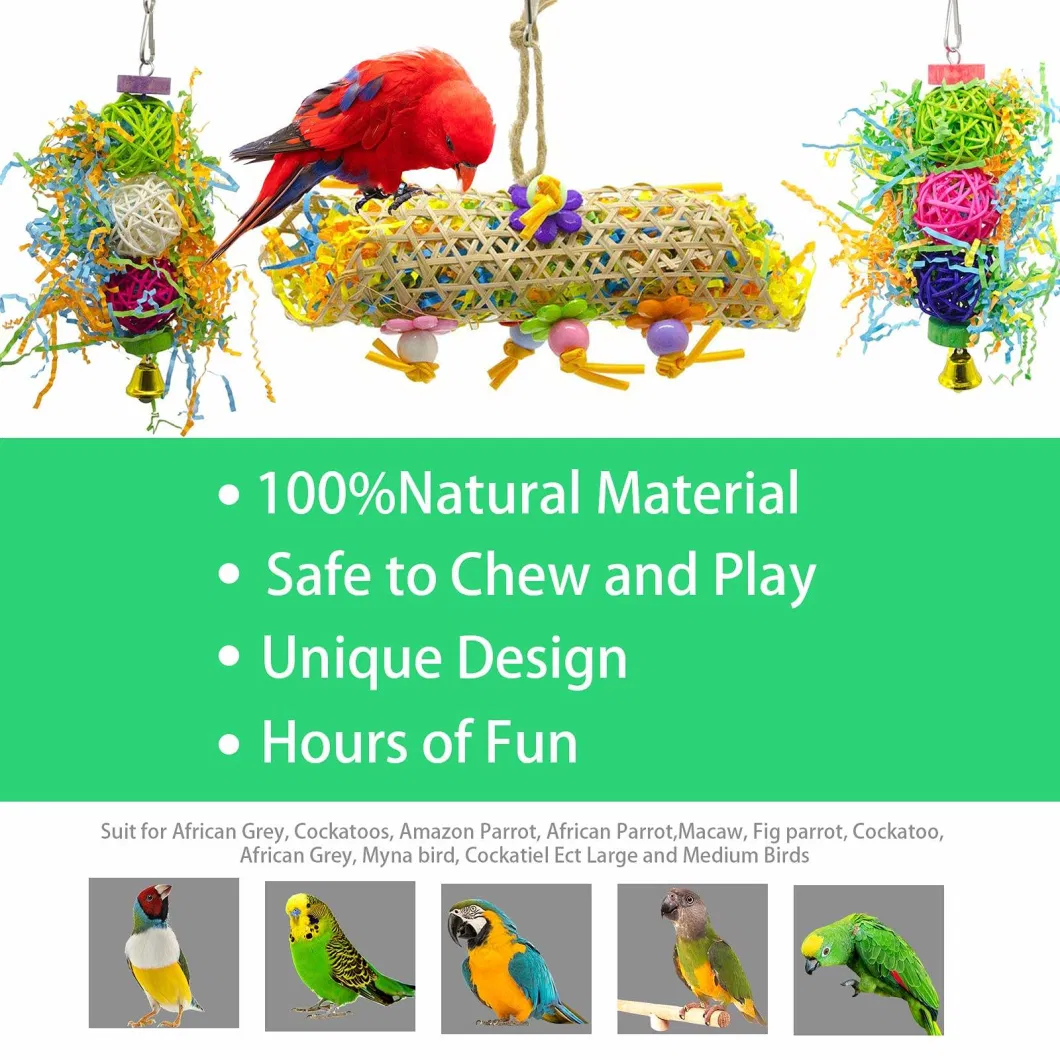 Amazonian Rattan Paper Birds Shred for Food and Chew Hanging Toys