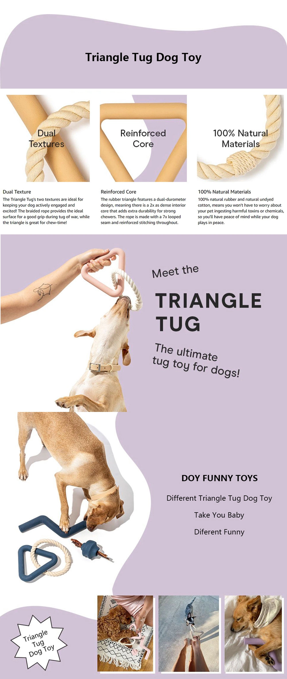 Eco Friendly Super Chewer Rope Large Breed Haute Wild One Dog Triangle Tug Toy