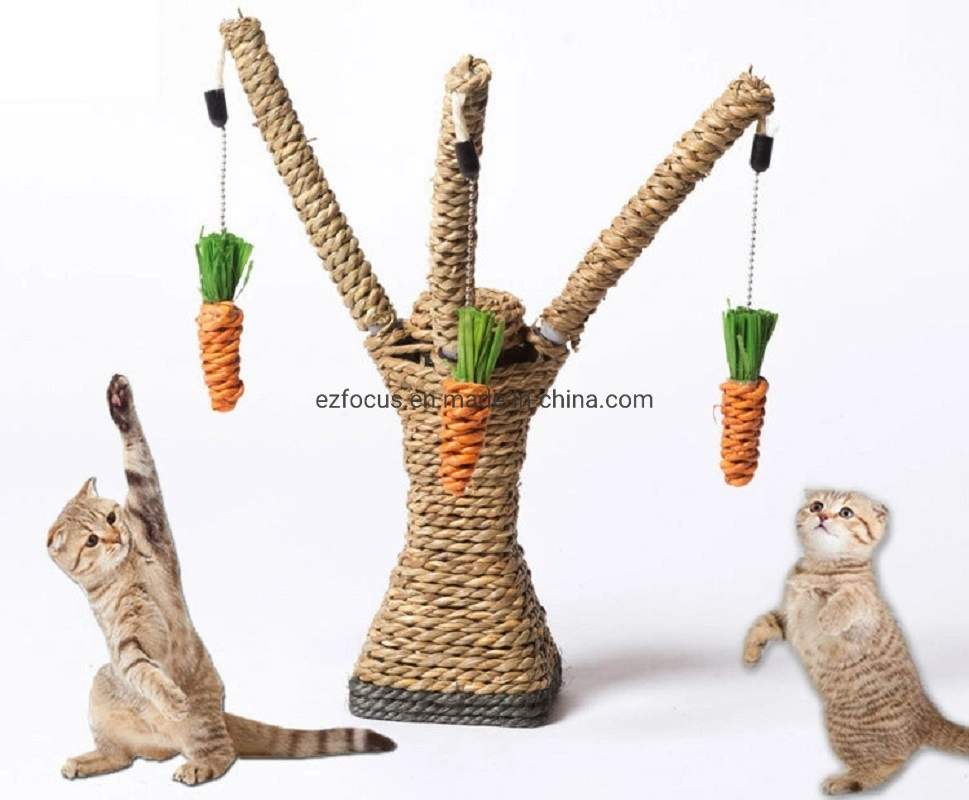 Pet Climbing Tree Frame Chew Toy, Rattan Grass Scratcher Kittens Fun Toy Activity Center Carrot Shaped Handwoven Seagrass Chew Toy, Cats Rabbit Hamster Wbb16601