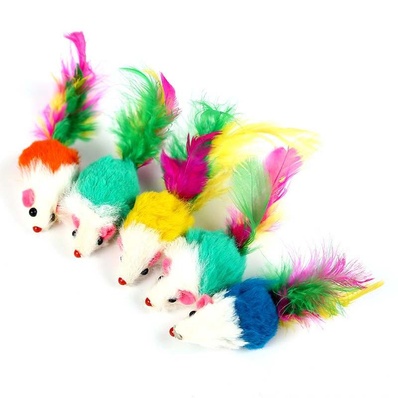 Pet Cat Products Rat Mouse Shape Cat Plush Toy with Colorful Feather