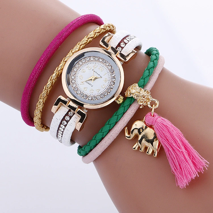 Fashion Ladies Bracelet Watch Handmade Woven Elephant Tassel Hand Linked List Quartz Watch Esg13961