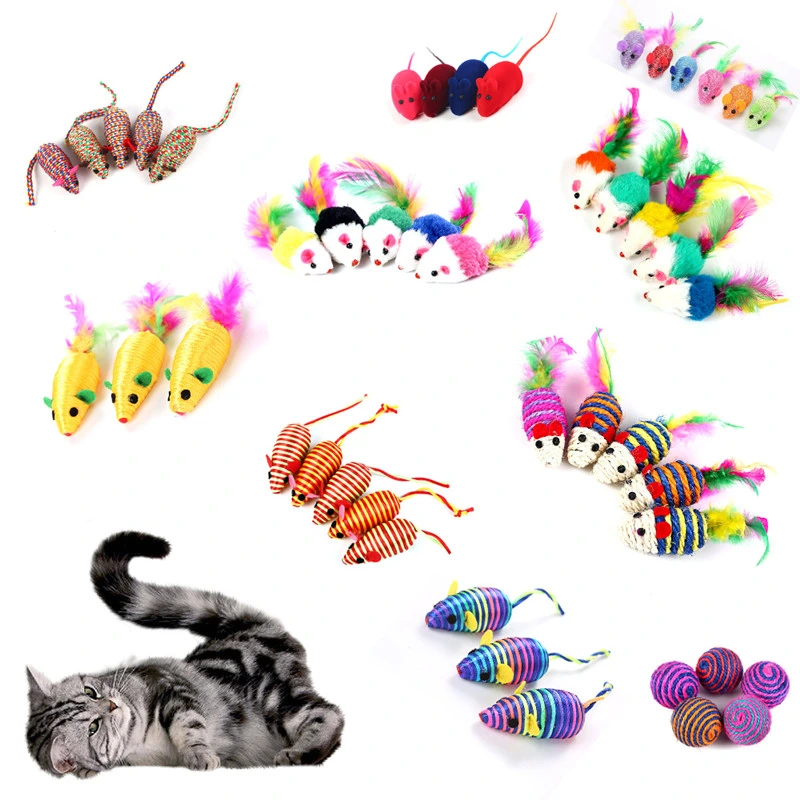 Funny Cat Toy Set Mouse Shaped Mini Funny Playing Plush Interactive Cute Cat Toy