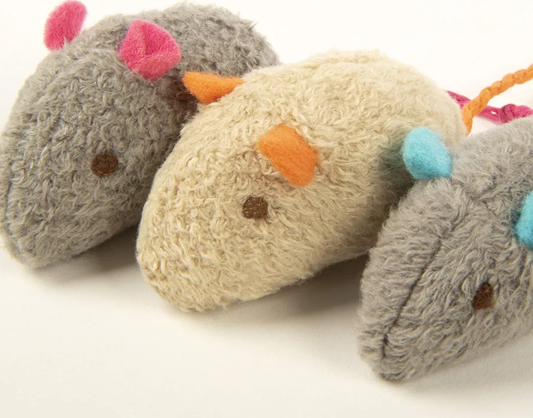 Skitter Critters Cat Toy Catnip Mice, 3/Pkg, Gray, Beige