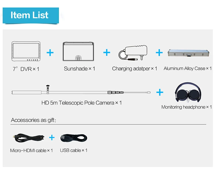 7inch 1080P Mini Digital CCTV Camera DVR System with Telescopic Pole Life Detector