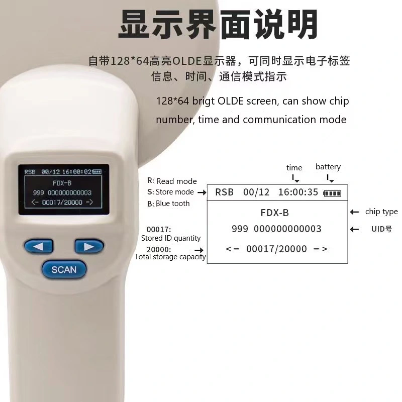 ISO11784/5 134.2kHz Fdx-B Long Stick RFID Livestock Animal Ear Tag Scanner Reader