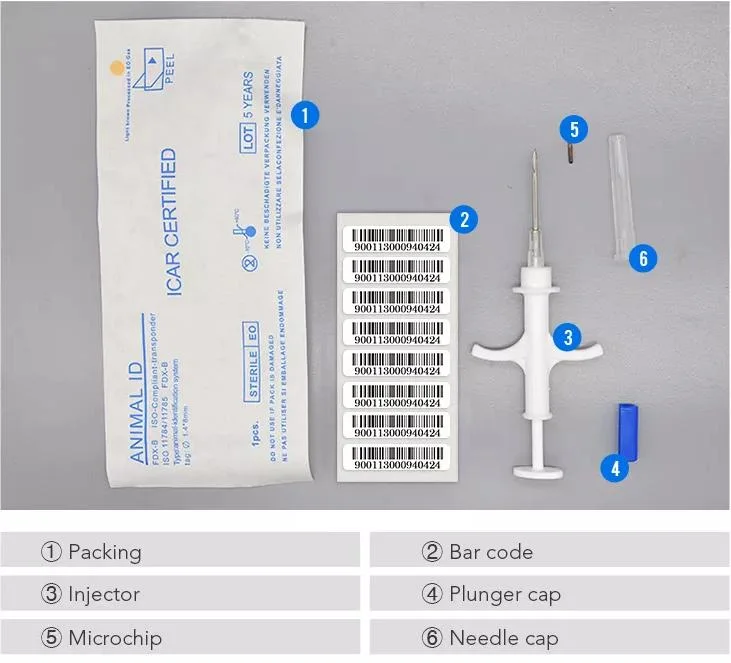 134.2kHz Animal Tracker Pet Microchip RFID Glass Tag with Syringe