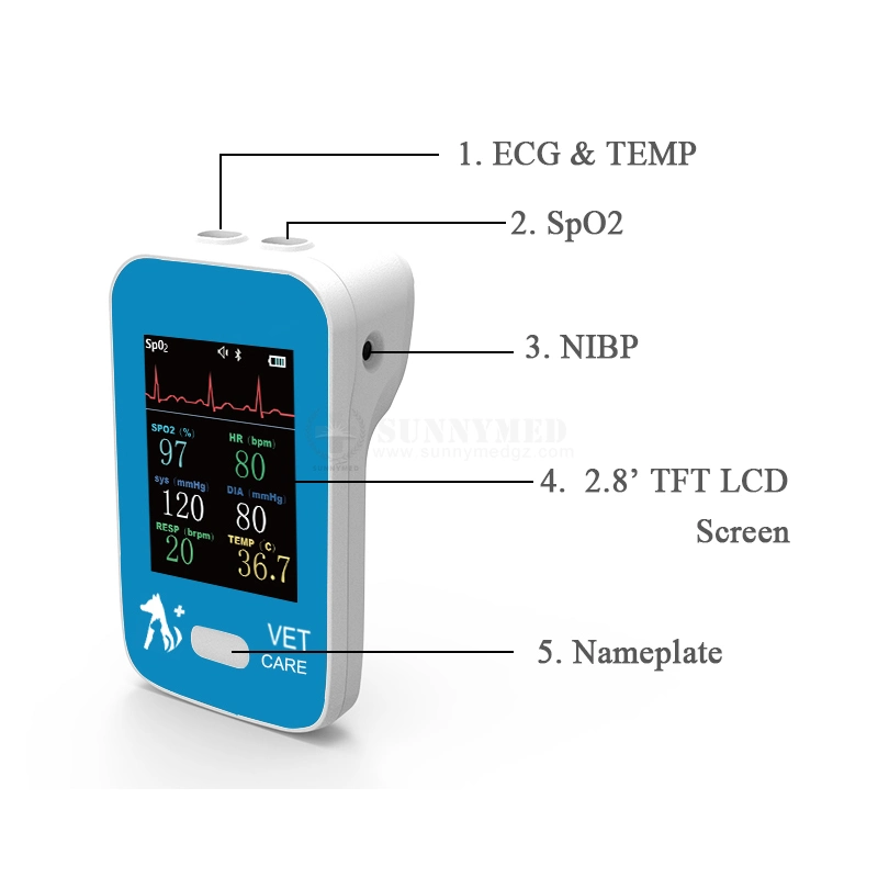 Sy-Am6200 Vet 2.8 Inch Monitor Model Vitales Multi Parameter Veterinary Vital Sign Monitor Animal Use with Wireless Charger