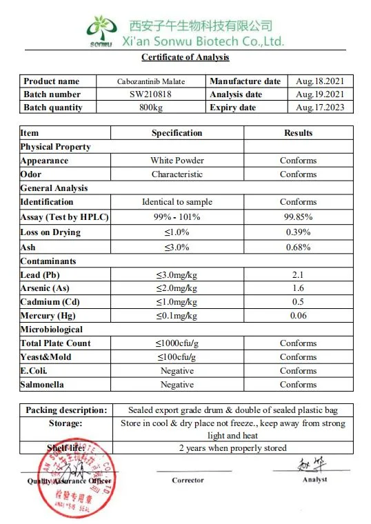 Sonwu Supply Cabozantinib Malate Intermediate Powder Cabozantinib Malate