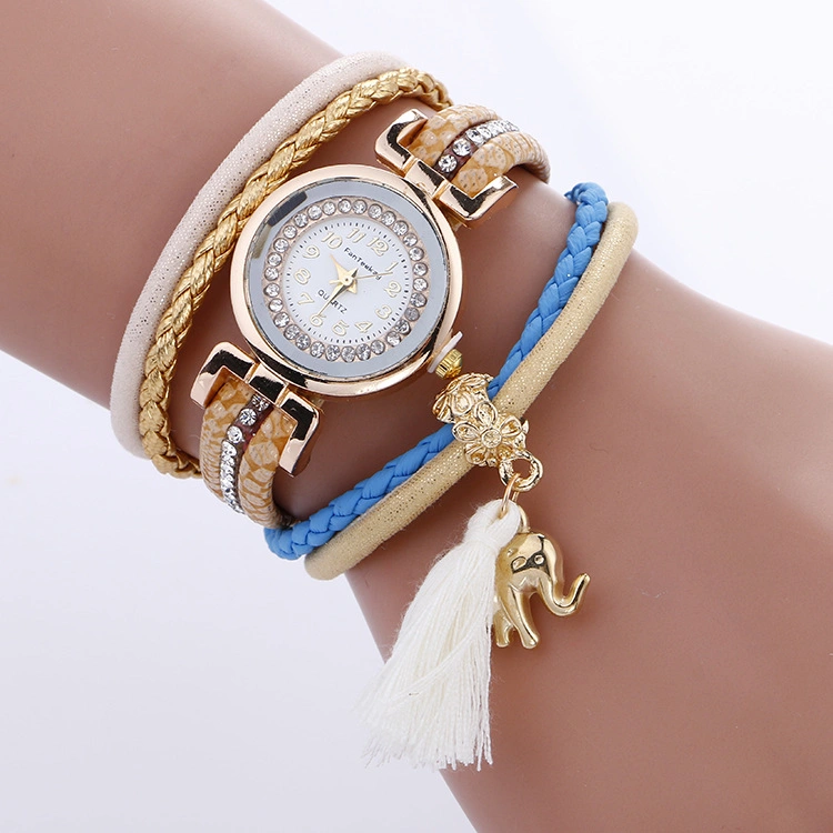 Fashion Ladies Bracelet Watch Handmade Woven Elephant Tassel Hand Linked List Quartz Watch Esg13961