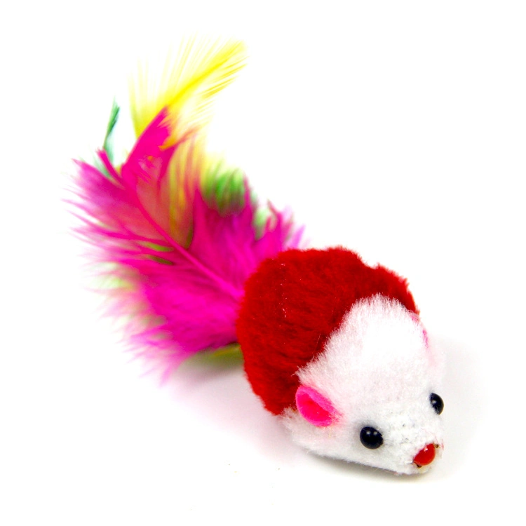 Pet Cat Products Rat Mouse Shape Cat Plush Toy with Colorful Feather