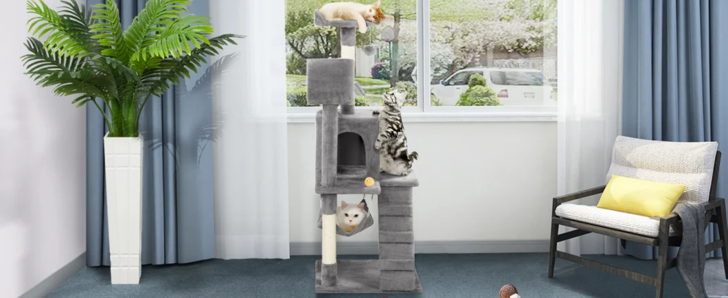 51in Cat Tree Tower Kitten Condo Scratching Post with Hammock Tunnel