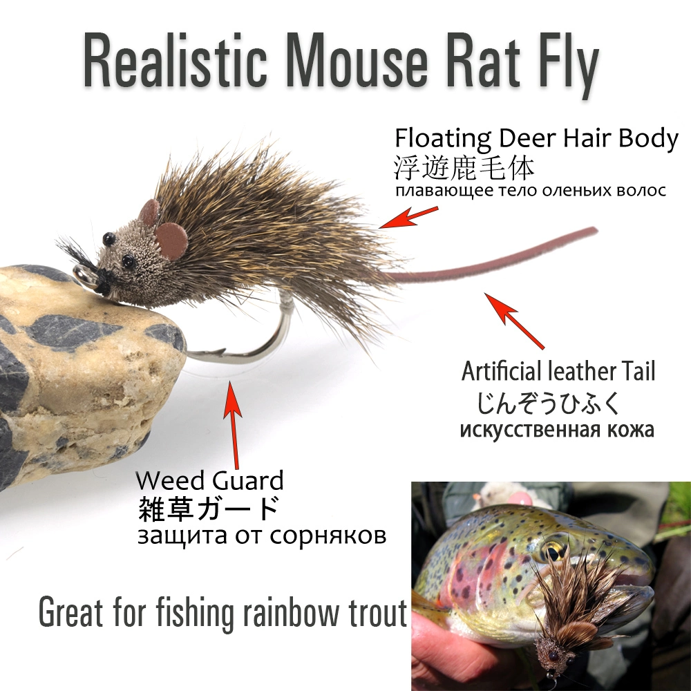 Realistic Deer Hair Mouse Fly Bass Bug Fly Topwater Mouse Rat Fly Pattern for Rainbow Trout Pike Fishing Lures Bait