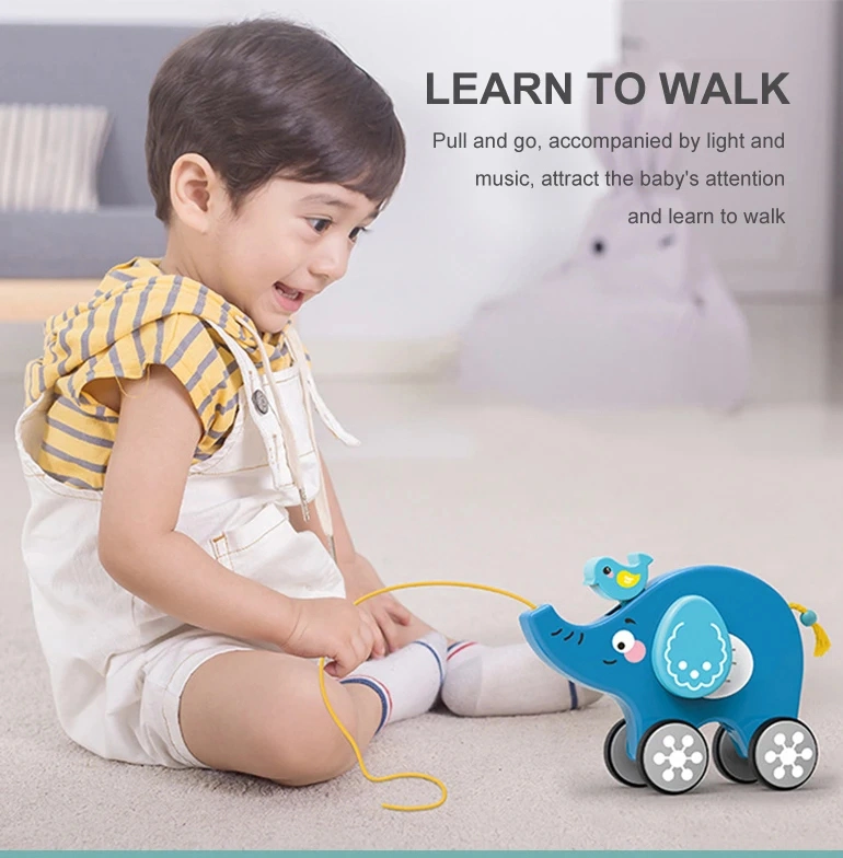 Educational Guided Toddler Pull Rope Car Toy with Light and Music