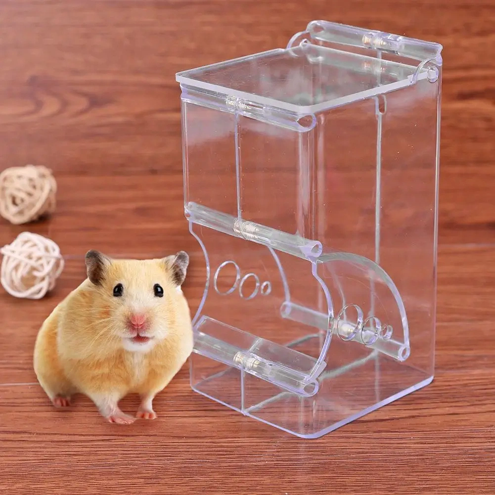 Hamster Rabbit Food Dispenser Feeder Plastic Clear Automatic Pet Feeder for Hamster Guinea Pigs Food Bowl Container