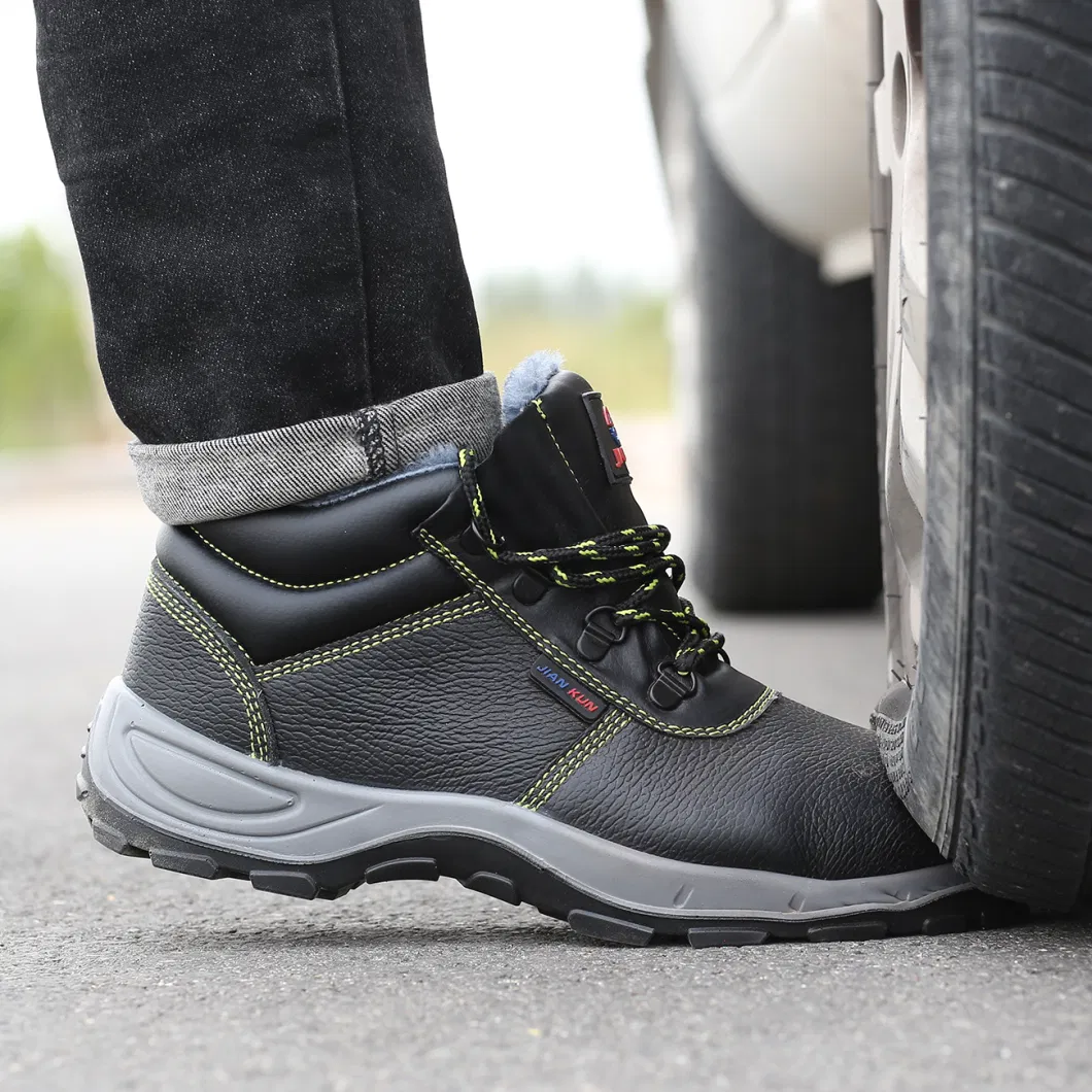 Black Embossed Cow Leather Safety Work Boots for Men