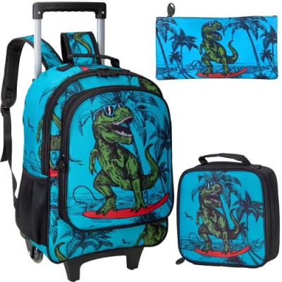 3PCS Rolling Backpack <a href='/bag/'>Bag</a> for Boys Bag, Kids Dinosaur Wheeled Bookbag