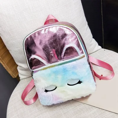 New Arrival Hot Selling Kids Plush Backpack Unicorn Small School <a href='/bag/'>Bag</a> Holographic PU Backpack