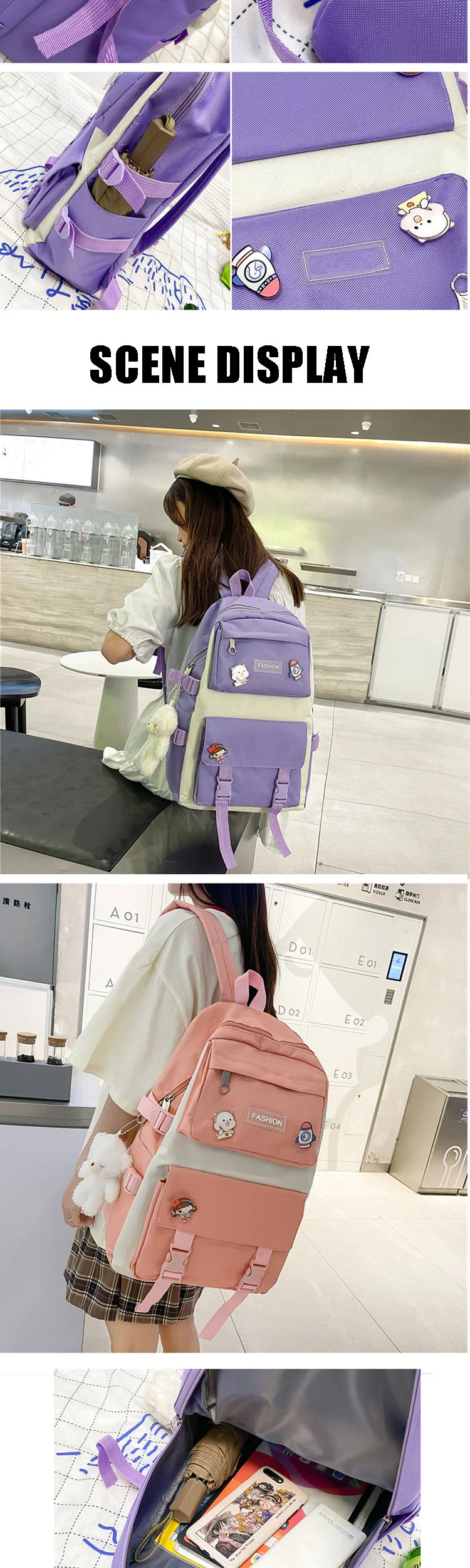 School Bags Girls&prime; Backpack Book Bag Nylon Shoulder Bag Primary School Cute for Students 5 in 1 Set Waterproof Kids Backpack